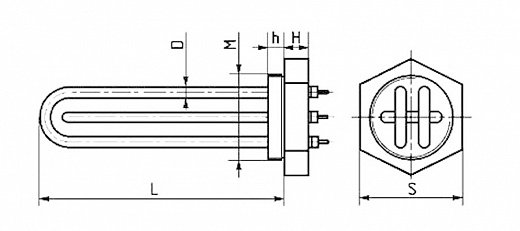 Схема для Элек. ТЭН (блок) 5,0кВт (2*2,5) G 1 ¼ 42мм