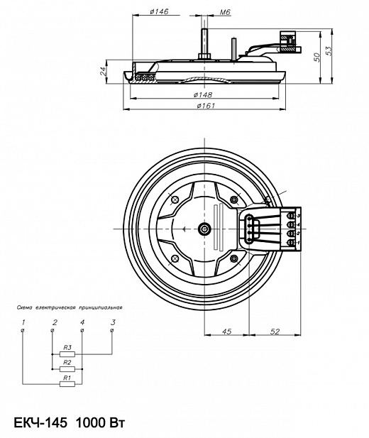 Схема для Элек. конфорка ЭКЧ 1,0 кВт Д145 мм (нержавеющий обод)