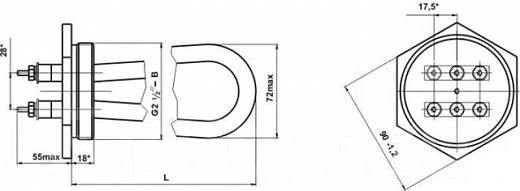 Схема для Элек. ТЭН (блок) СЭВ-12 (80 В 13/4,0 J 220) G 2 ½ 75мм нерж.фланец оцинк.с трубочк/термостата