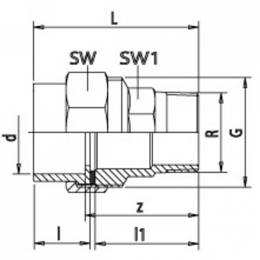 Схема для Муфта разъемная с накидной гайкой хром Г/Г 15 мм